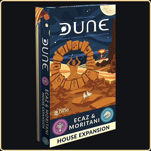 Front of expansion featuring DUNE and a stone circle and blue night sky. 