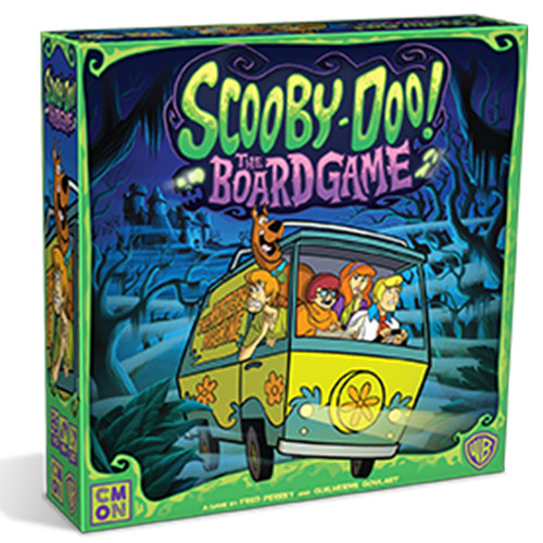 Scooby-Doo: The Board Game box featuring all the characters driving in the Mystery Machine van.