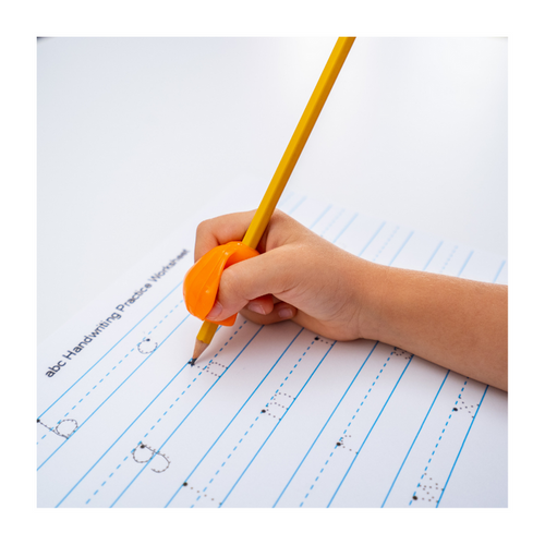 A person writing using the cross over grip