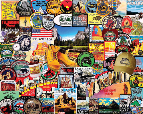 National Parks Badges puzzle image, depicting a collage of National Parks patches