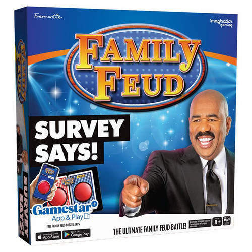front of the game box with game host and Family Feud logo