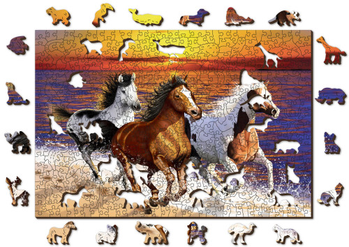 Wild Horses on the Beach wooden puzzle with whimsy pieces