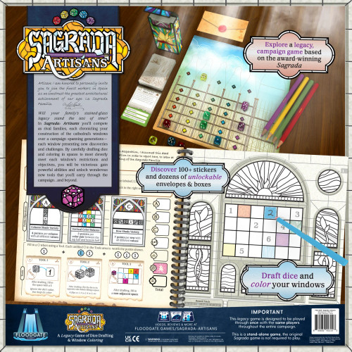 Sagrada Artisans gameplay and spiral booklet