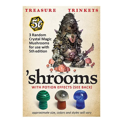 Shrooms packaging, including three crystal mushrooms