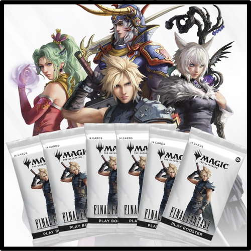 Booster packs and key art from the Final Fantasy set of Magic: the Gathering