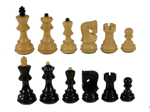 Black/Boxwood Chessmen with Opposite Tops with German Knight, 3 inch king