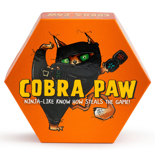 Cobra Paw hexagonal game box, depicting a cat in a ninja outfit