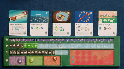 Cards on the top, and tracker board for houses, lightening and shield 