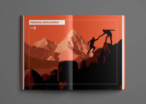 A mountain landscape with people climbing silhouette 
