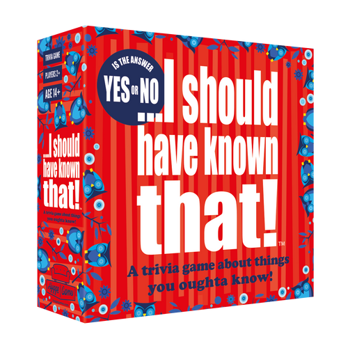 Red game box with blue owls and the game title in bold white font