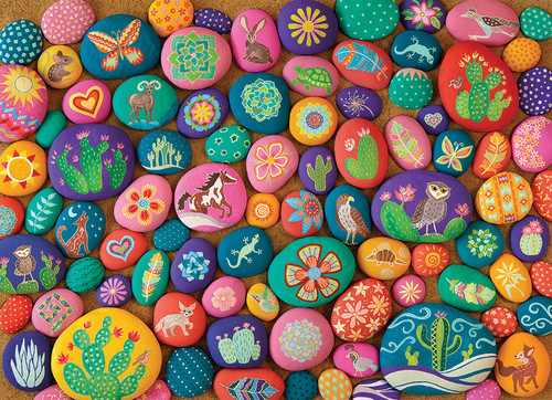 Southwest Stones puzzle image, depicting colorfully painted stones