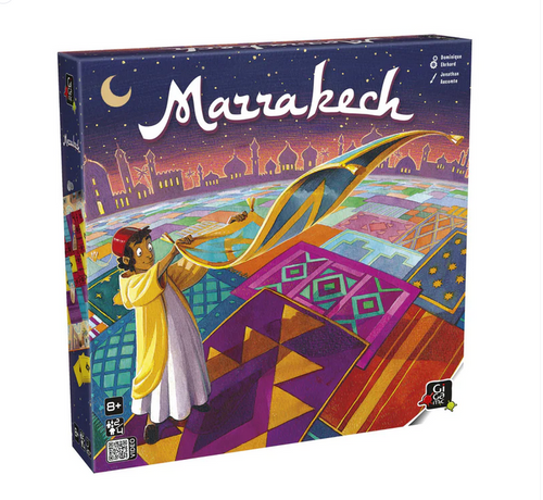 Marrakech game box, depicting a tapestry of patterned carpets