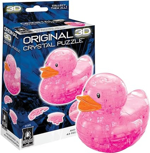 blue box Packaging featuring a pink 3d crystal pink rubber duck