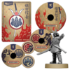 Bronze and red fire character with an honor guard armor with a sword and its components