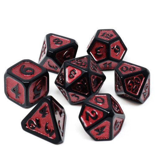 Black edges with shimmery red inlay, 7 dice set