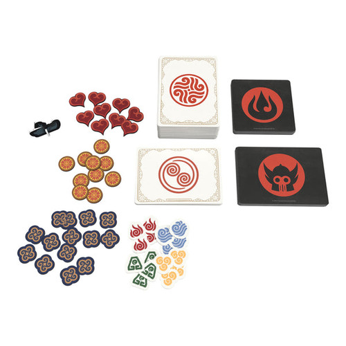 Close up of cards and various tokens 