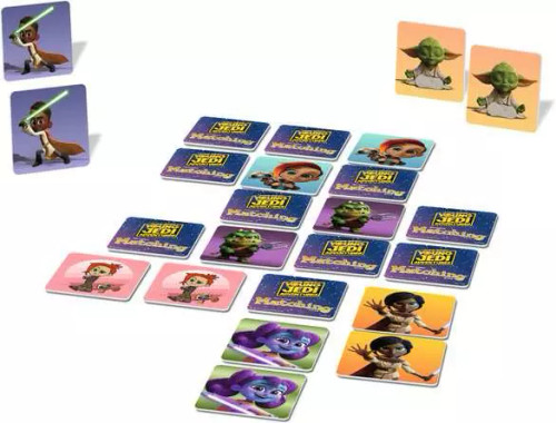 The cartoon Young jedi matching game mid game.