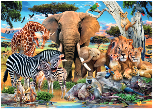 Baby Love puzzle image, depicting animals with their young ones