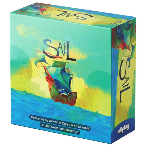 Sail game box, depicting a sailing ship on the sea