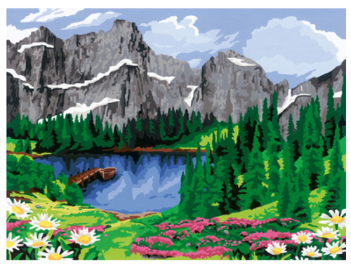 CreArt final image, depicting a mountain lake landscape