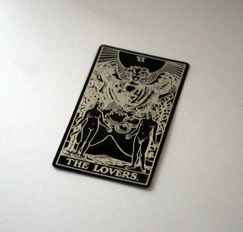 Black etched metal Tarot Card - The Lovers