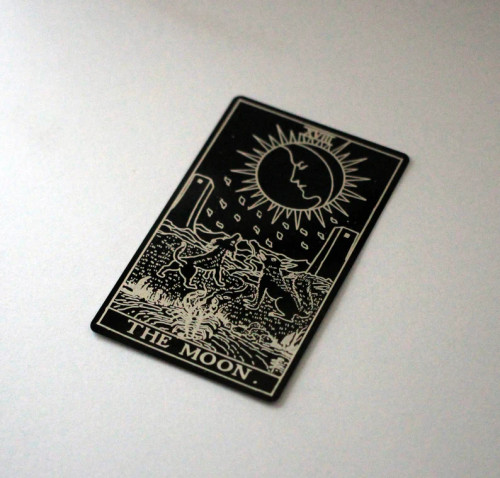 Black etched metal Tarot Card - THe Moon