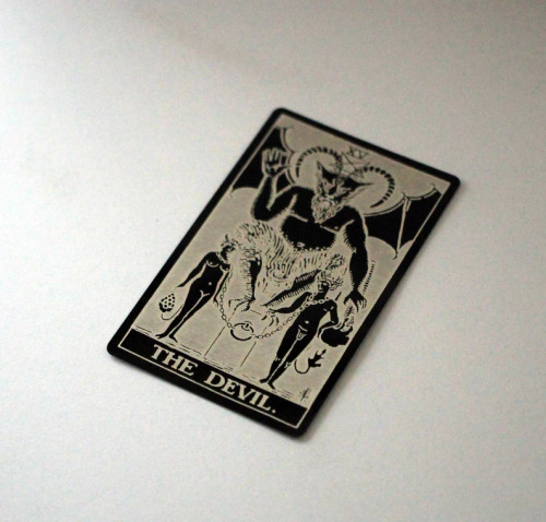 Black etched metal Tarot Card - Devil