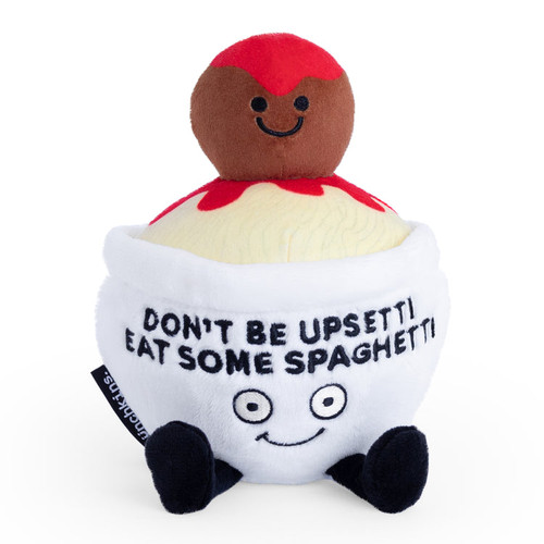 a meatball on top of a bowl of spaghetti plush