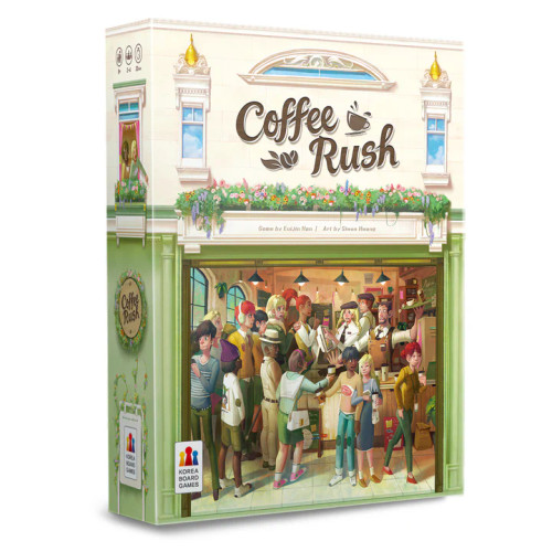 Coffee Rush game box, depicting a busy cafe scene