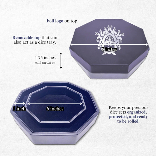 Dice arena measurements, 8 inches wide and 1.75 inches deep with the lid on