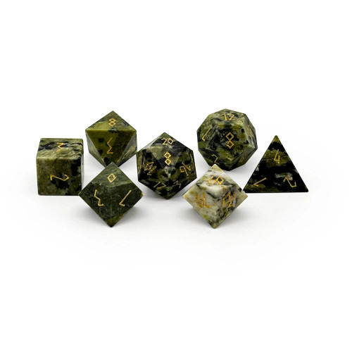 Set of seven dice made from African Jade stone