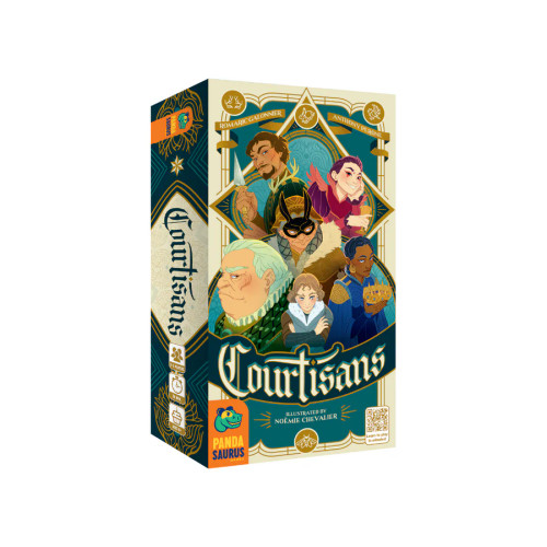 Courtisans game box, depicting several conniving characters