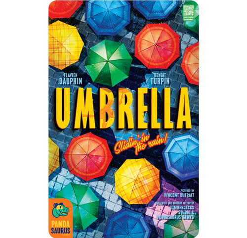 Umbrella game box, depicting the tops of colorful umbrellas