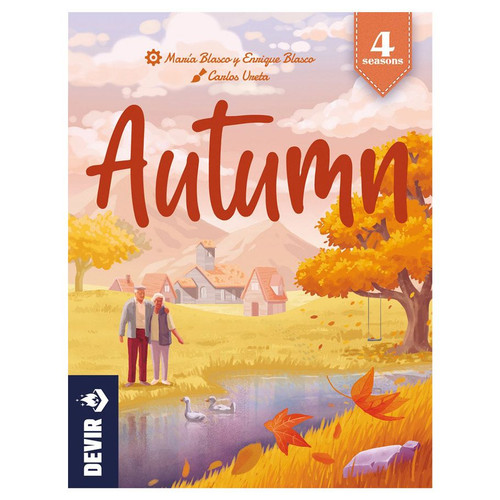 Autumn box cover, depicting an elderly couple at a river in the fall
