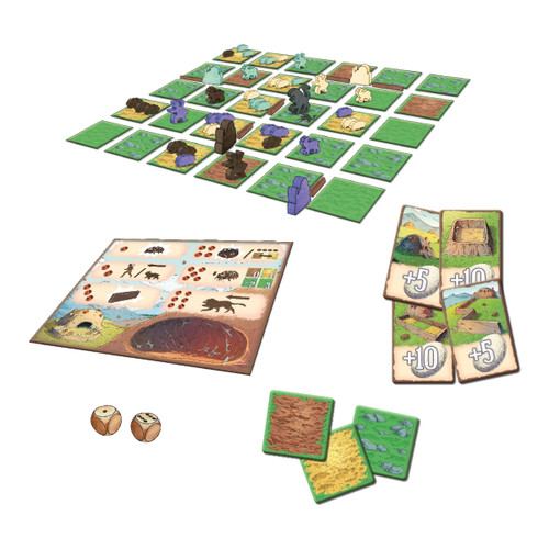 The game board similar to a pen or field and game pieces and cards