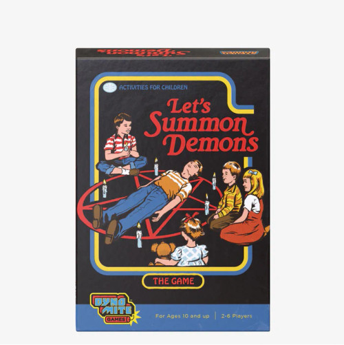 Let's Summon Demons game box, depicting an illustration of children gathered around a summoning circle