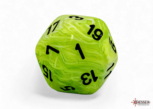 Close up of the bright green on a d20