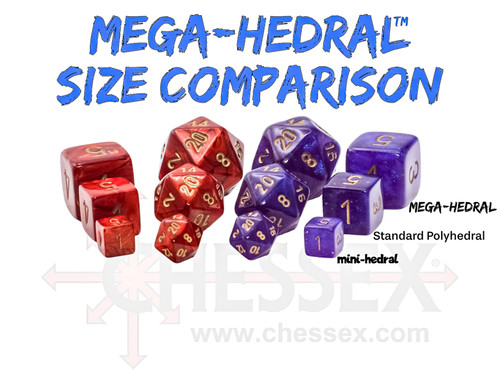 The Mega dice in comparison to regular dice 