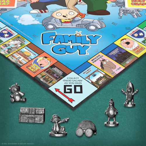 Close up of character tokens-  teddy bear, banana suit, ect
