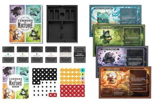 Game components, including player boards, tokens and cards