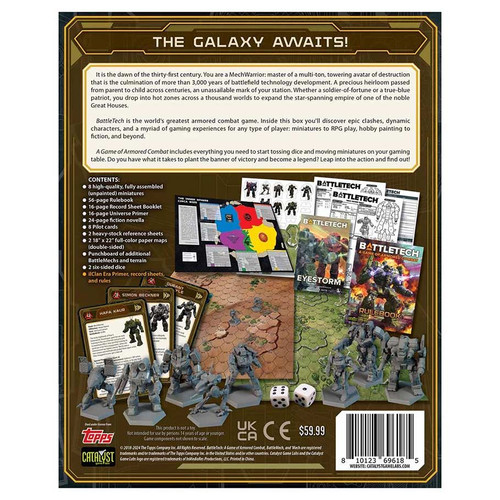 Back of the box, displaying lists and images of contents