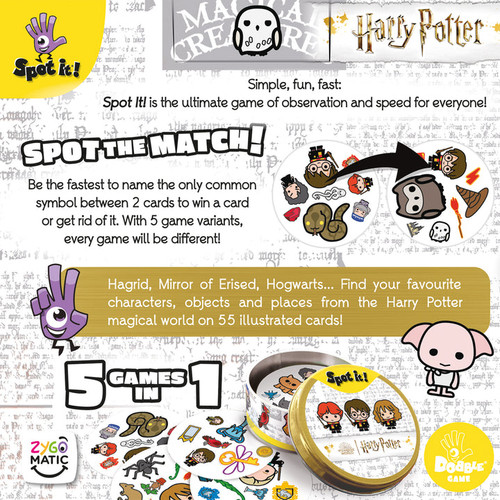 Back of game packaging, with a word blurb and picture samples of cards