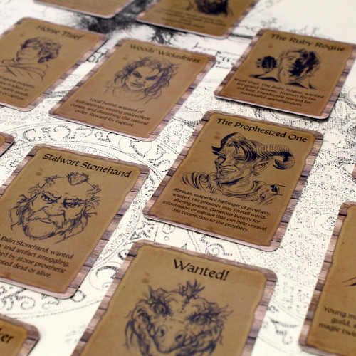 sample cards The prophesized one: picture of character with 3 lines description 