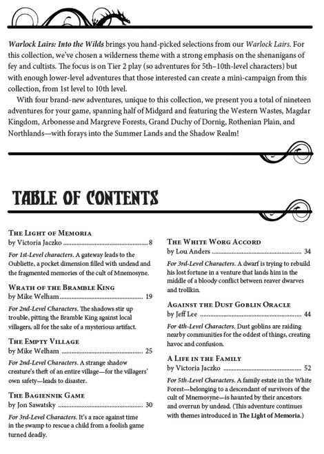Table on contents page