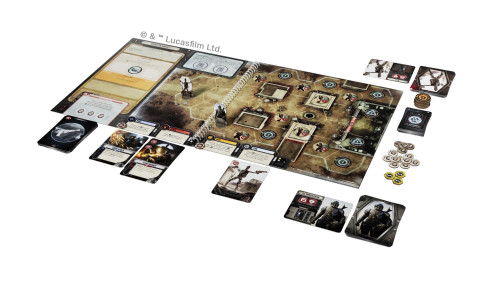 Gameplay setup, featuring a bound adventure booklet
