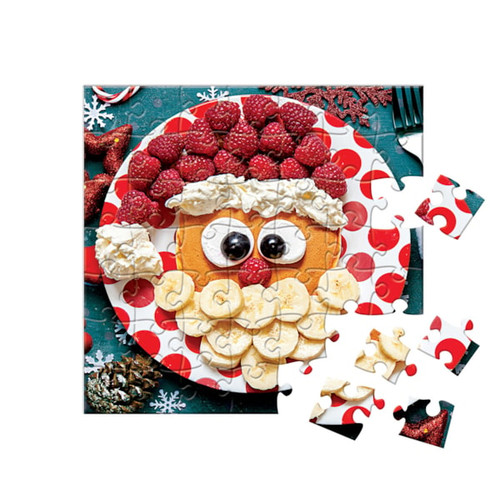 Example 50-piece puzzle depicting a pancake decorated to look like Santa