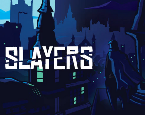 Slayers cover art, depicting a hooded figure looking out over a dark city