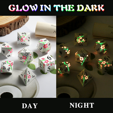 Glow in the dark effect, shown in light and darkness