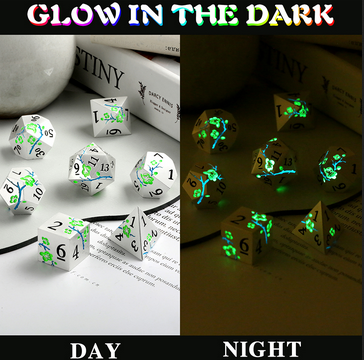Glow in the dark effect, shown in light and darkness