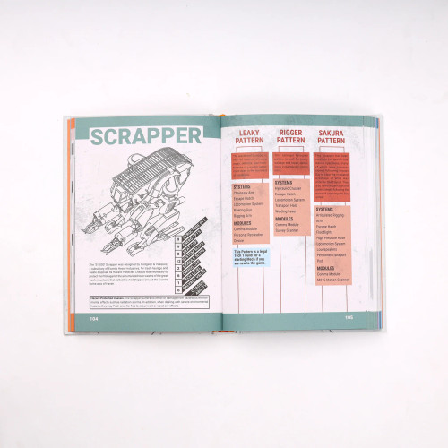 Interior page spread featuring a machine titled Scrapper